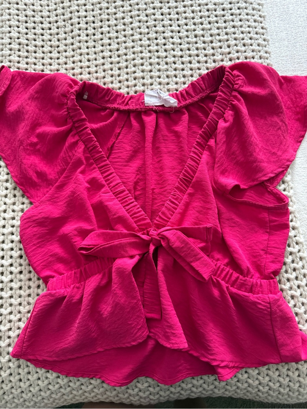 DRY GOODS Hot Pink Tie-Front Peplum Blouse